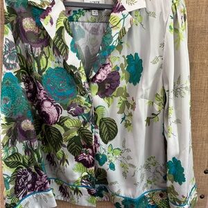J. Crew Collection Floral Shirt with Green and Blue Accents